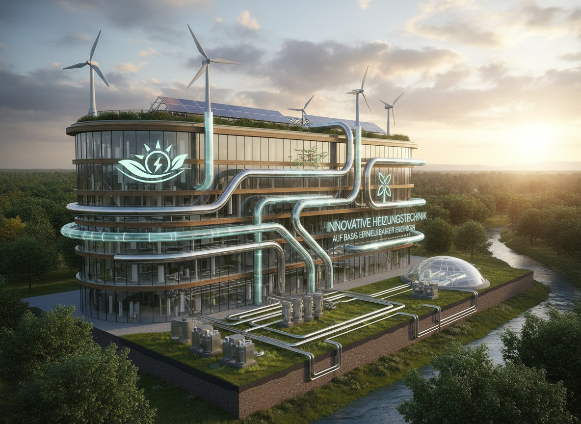 Gebäude mit moderner Heizungstechnik auf Basis erneuerbarer Energien